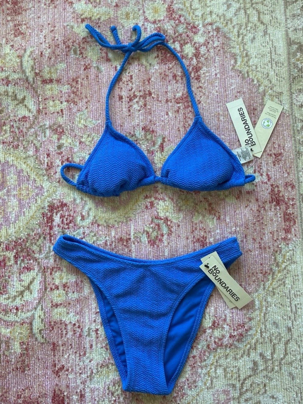 No Boundaries Bright Blue Textured Bikini Set